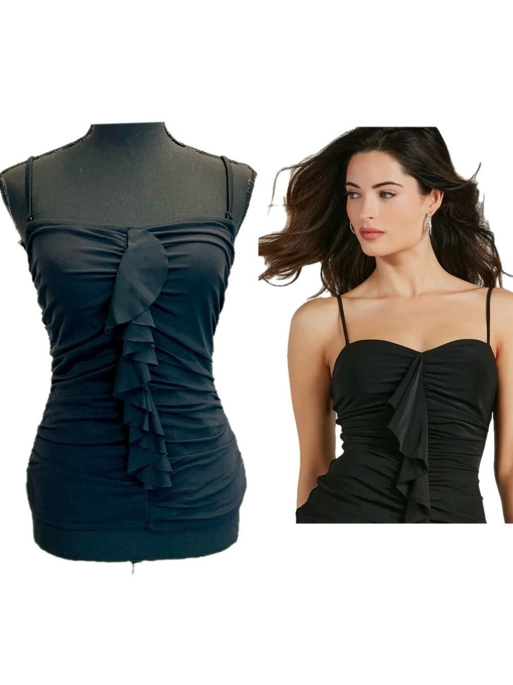 Be Creative black ruched ruffle frill sweetheart neckline tankini swimsuit top